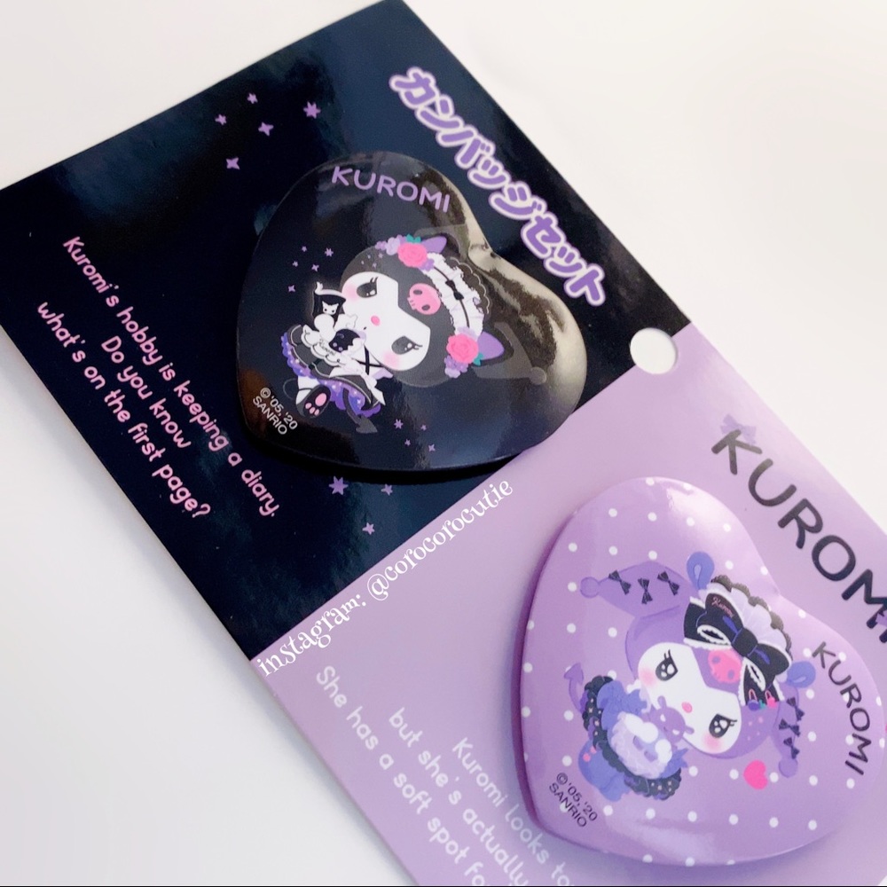 Sanrio Japan Kuromi Cafe Tsundere Heart Button Badges Lolita Kawaii Hello Kitty